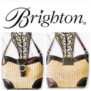 Brighton Straw & Croc Embossed Studded Bag